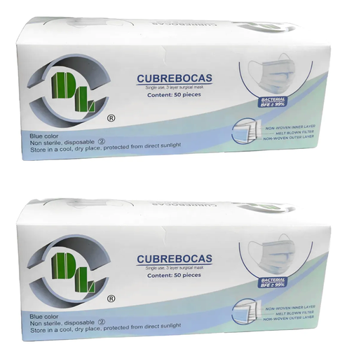 CUBREBOCAS DL TRICAPA 100PZAS 2 CAJAS DE 50 C/U