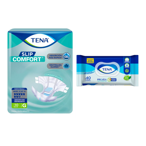 Kit Tena Talla G Slip Comfort + Toallas Hum. Proskin Extra Grande