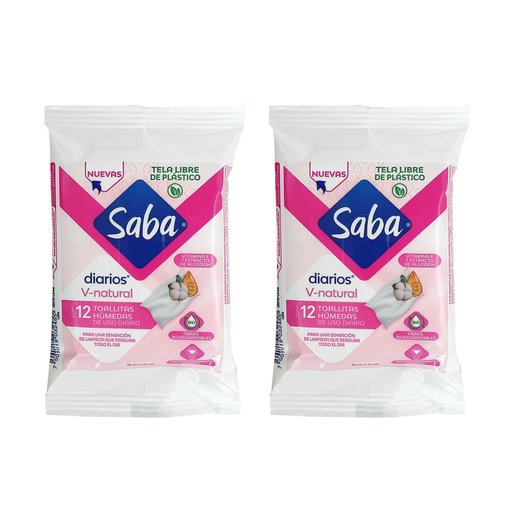 Saba Pack 2 Paq. Toallitas Húmedas V-natural 12 C/vitamina E