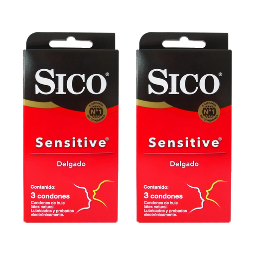 Condones Sico De Látex Sensitive Delgado Pack 2 Cajas De 3pz 