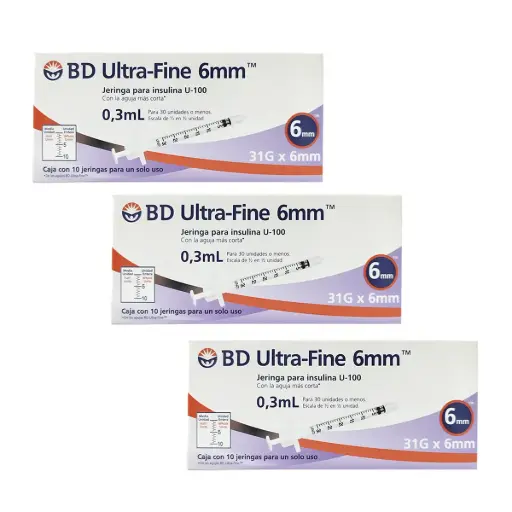 JERINGA PARA INSULINA BD ULTRA FINE 0.3mL 31g X 6mm 3 CAJAS CON 10pz