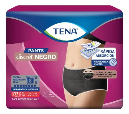 TENA PANTS DISCRET NEGRO 13 PZS M