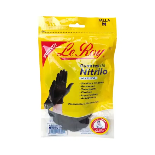 GUANTES DE NITRILO MULTIUSOS LE ROY TALLA M BOLSA CON 8PZ