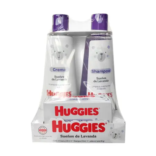 CREMA, SHAMPOO Y JABON HUGGIES LAVANDA 1 KIT
