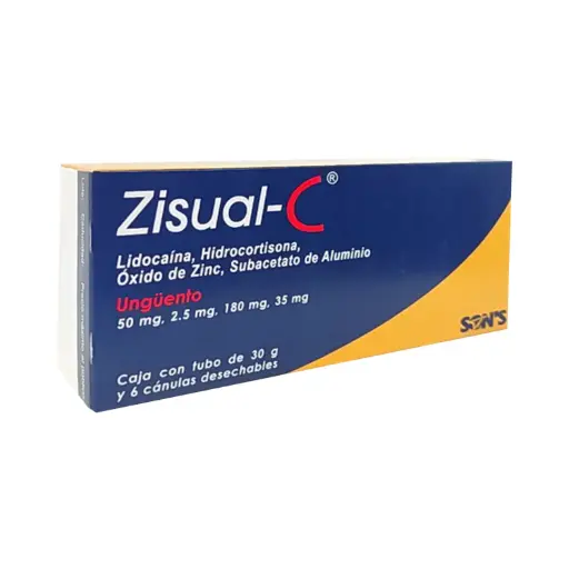 [Hemorroides] ZISUAL-C LIDOCAÍNA, HIDROCORTISONA, OXIDO DE ZINC UNGÜENTO TUBO 30g Y 6 Cánulas