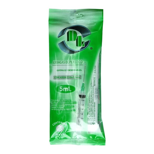 JERINGA DE PLASTICO 5 ML 21 G X 32 MM 3 PZS