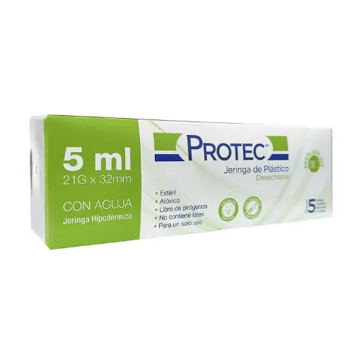 JERINGA HIPODERMICA CON AGUJA  5mL 21g x 32mm CAJA CON 5pzs