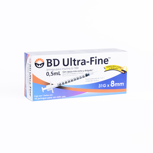 JERINGA DESCHABLE PARA INSULINA BD ULTRA FINE 0.5mL 31g X 8mm 10pz