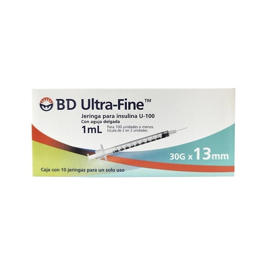JERINGA DESECHABLE PARA INSULINA BD ULTRA FINE 1mL 30g X 13mm 10pz